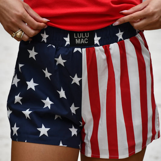 LADIES LULU MAC FLAG BOXER SHORTS