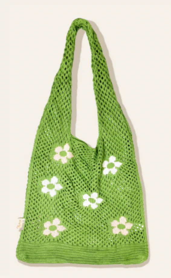 Green Floral Crochet Shoulder Bag