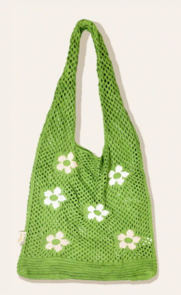 Green Floral Crochet Shoulder Bag