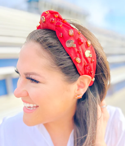 Football Headband w/ Crystals & Charms - Red