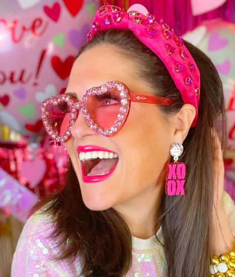 Hot Pink Velvet Headband w/ Hot Pink Crystal Hearts - Pharm Favorites by Economy Pharmacy