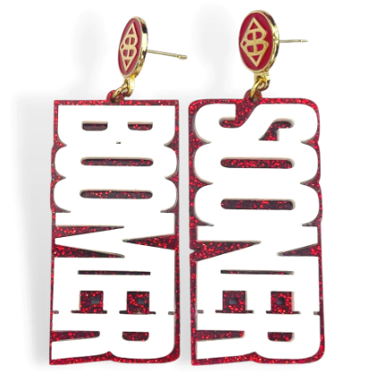 White & Crimson Glitter Boomer Sooner Earrings - Pharm Favorites by Economy Pharmacy