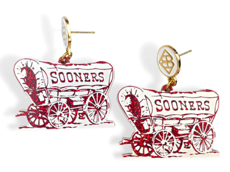 White & Crimson Glitter Sooner Schooner Earrings - Pharm Favorites by Economy Pharmacy