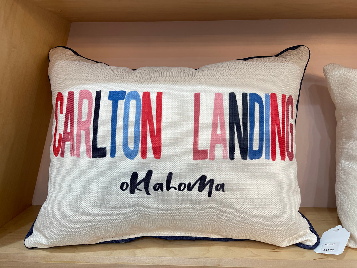 Carlton Landing, Oklahoma Pillow - Pharm Favorites by Economy Pharmacy